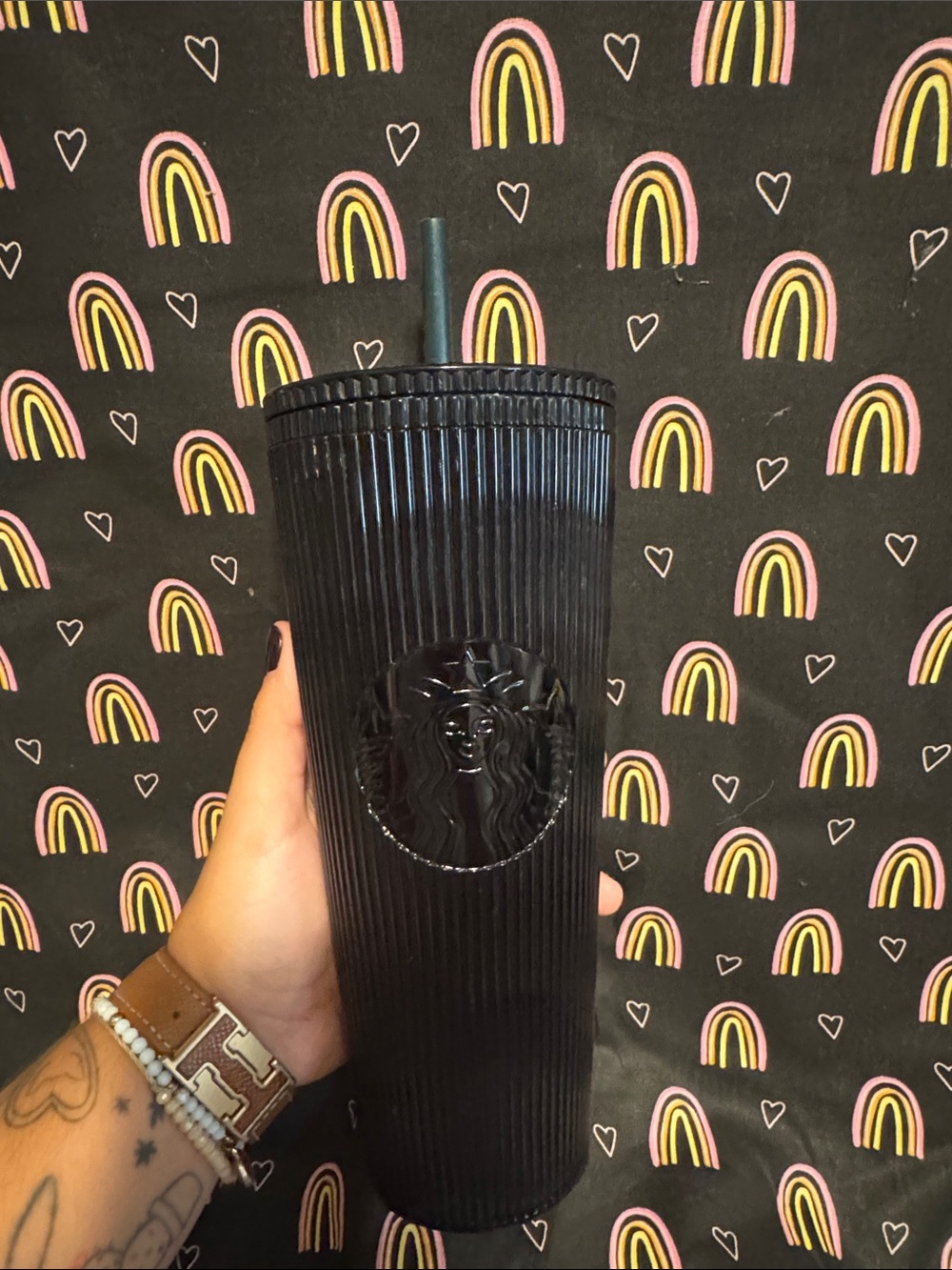 Starbucks 2024 Black Pleated Metallic/Gloss Venti Tumbler (24 oz)